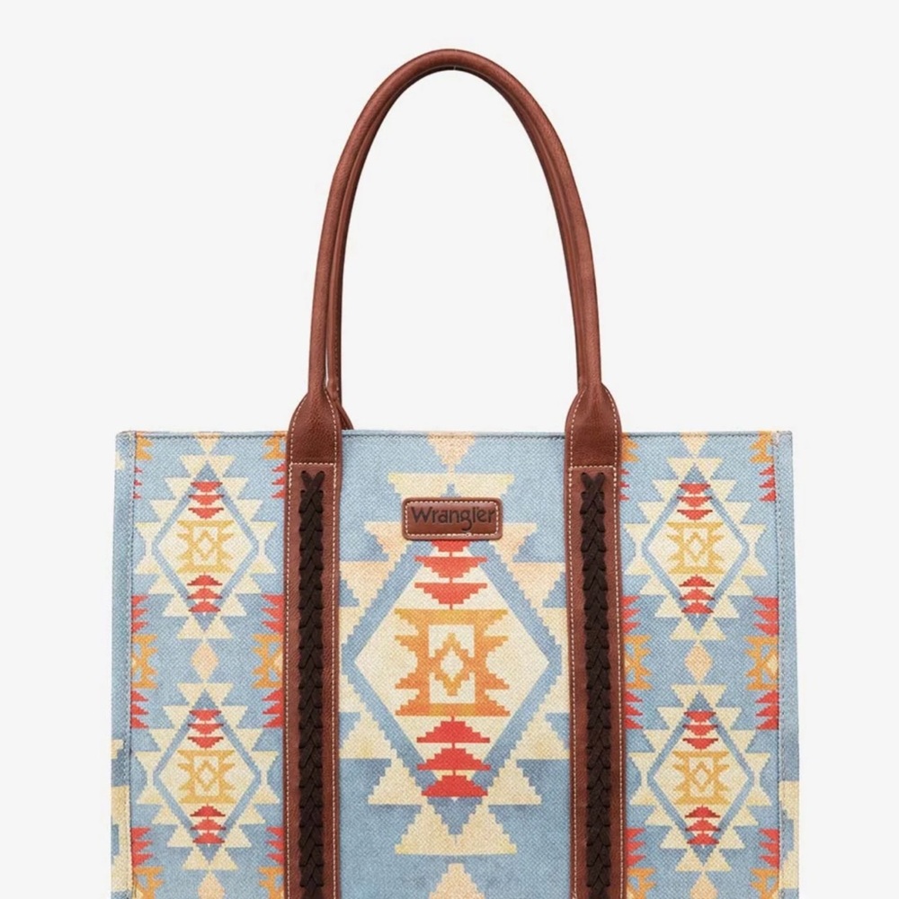 Wrangler Blue and Brown Geometric Tote Bag